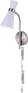 Canarm 1-Light Wall Lamp, White and Silver Finish with Metal Shade, Plug-in Task Lighting for Office, Bedroom or Living Room