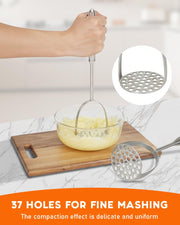Brigii Stainless Steel Potato Masher, One Piece Press, Silver