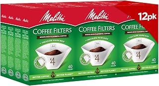 Melitta #4 Cone Coffee Filters, White, 40 Count (Pack Of 12), 480 Total Filters - Fits all 8-12 Cup Cone Coffee Makers and Pour-Overs, Compostable, Tear-Resistant, Made in USA | Flavor-Enhancing Microfine Perforations, Double Crimp Strength, FSC & BPI Compostable, For 8-12 Cup Brewers, 40 Ct, USA Made