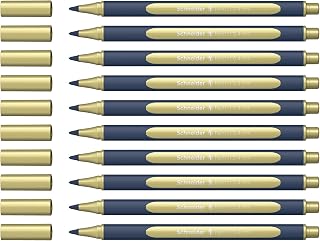 Schneider ML05001066 Metallic Rollerball Pens (Stroke Width 0.4 mm, Highly Metallic Ink, Quick-Drying, Casing made from 88% Bio-Based Plastic) Pack of 10 in the colour metallic gold