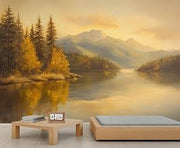 Lakeside 3D Wallpaper, Rustic Wall Mural (Self-Adhesive) | Painterly Removable 3D Wallpaper for Farmhouse Living Room Bedroom Sofa TV Background Decor Murals