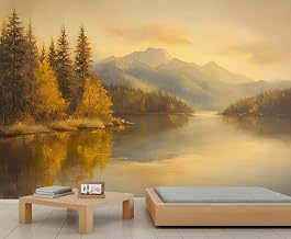 Lakeside 3D Wallpaper, Rustic Wall Mural (Self-Adhesive) | Painterly Removable 3D Wallpaper for Farmhouse Living Room Bedroom Sofa TV Background Decor Murals