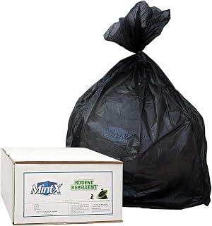 Mint-X Rodent Repellent Trash Bag, 0.866 Mil, Hi-Density, Star Seal, 60" Height x 38" Length, 60 Gallon, Black (Pack of 150) (MX3860HD B22)