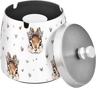 Leopard Bow Chipmunk Splash Ashtray with Lid, Outdoor Ashtrays for Patio