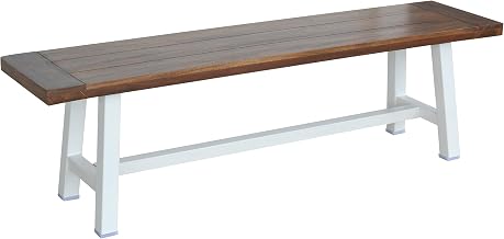 Buffalo Tools AmeriHome Indoor/Outdoor 63 in. Bench with Acacia Top and Metal Base - White