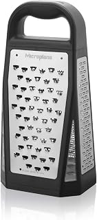 Microplane Elite Five Blade Box Grater with Measuring Cup Base, Five Grating Surfaces Including Fine, Coarse, Double-Sided Ribbon, Ultra-Coarse, and Slicer - Black