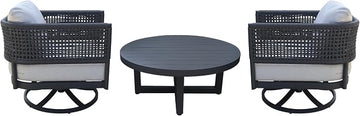 IC INTERNATIONAL CONCEPTS Outdoor Woven Abaca Rope Patio Set with Coffee Table and 2 Swivel Rocking Chairs