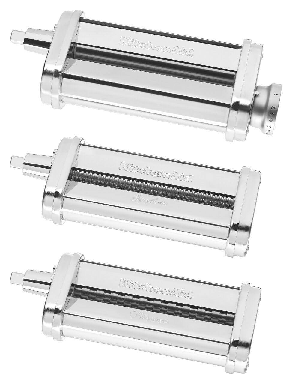 3-pc Pasta Roller/Cutter Set for KitchenAid Stand Mixers – 3-Piece Set, Metal, Stainless Steel, Pack of 4, Model KSMPRA