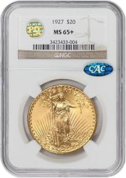 1927 American Gold Saint Gaudens Double Eagle Coin MS-65+ $20 NGC/CAC MS65+ | PQ Approved