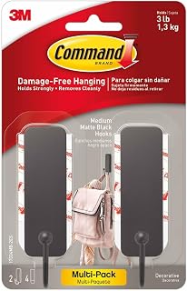 Command Medium Black Hooks, 2 Hooks, 4 Strips