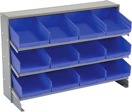 Global Industrial 3 Shelf Bench Rack, (12) 8" W Blue Bins, 33x12x21