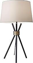 Adesso Tripod Table Lamp, Black, Antique Brass & Off-White, Dimmable, 25.5”