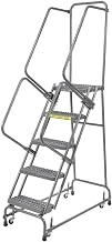 Ballymore FSH518G Steel Standard Rolling Ladder with Spring Loaded Casters and Handrails, Serrated Grating Tread, Unassembled, OSHA/ANSI Standard, 5 Steps, 16" Step Width, 14" Top Step Deep, Gray