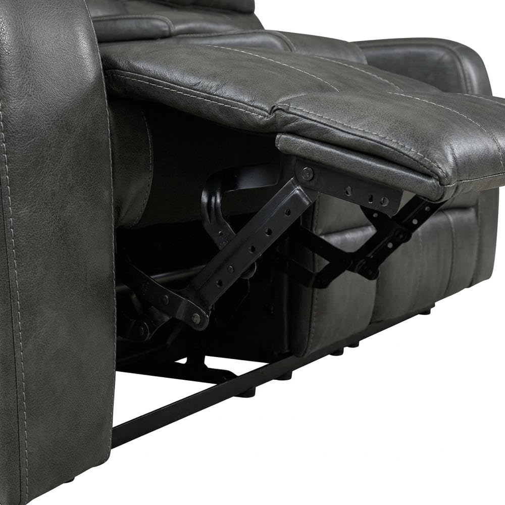 Leather-Upholstered Loveseat with Power Console by Starlight Canyon Home – Hardwood anhd Plywood frame, Full leather front, Grey