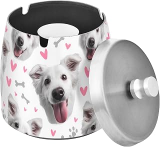 Dog Heart Pattern Splash Ashtray with Lid, Outdoor Ashtrays for Patio
