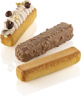 Silikomart SQ083 Stripe Éclair Professional-Size Silicone Mold with 28 Cavities, Each 5.1 Inch x 1.1 Inch x 1.1 Inch High
