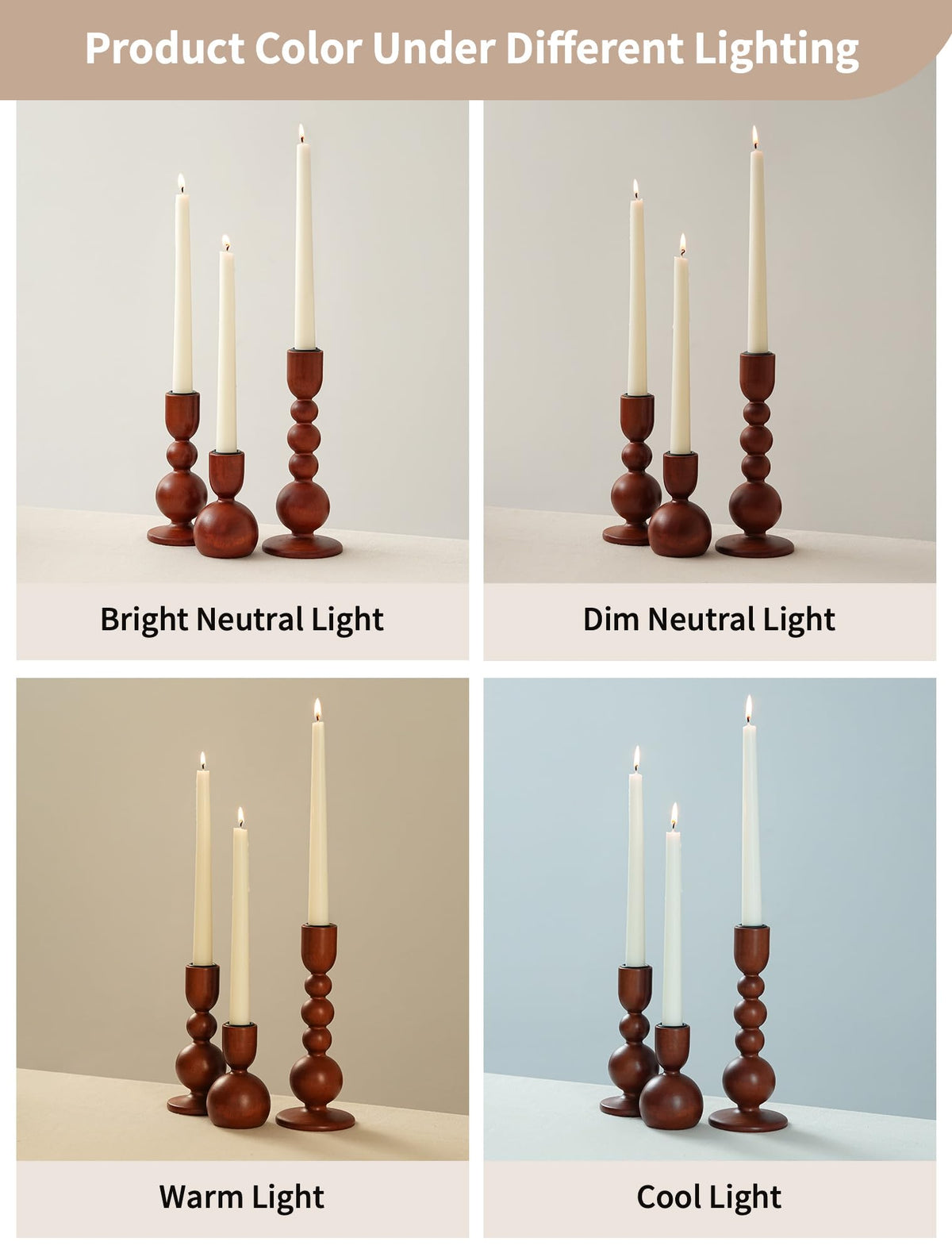 Nuptio Wooden Candlestick Holders, Set of 6, Assorted Heights in Walnut