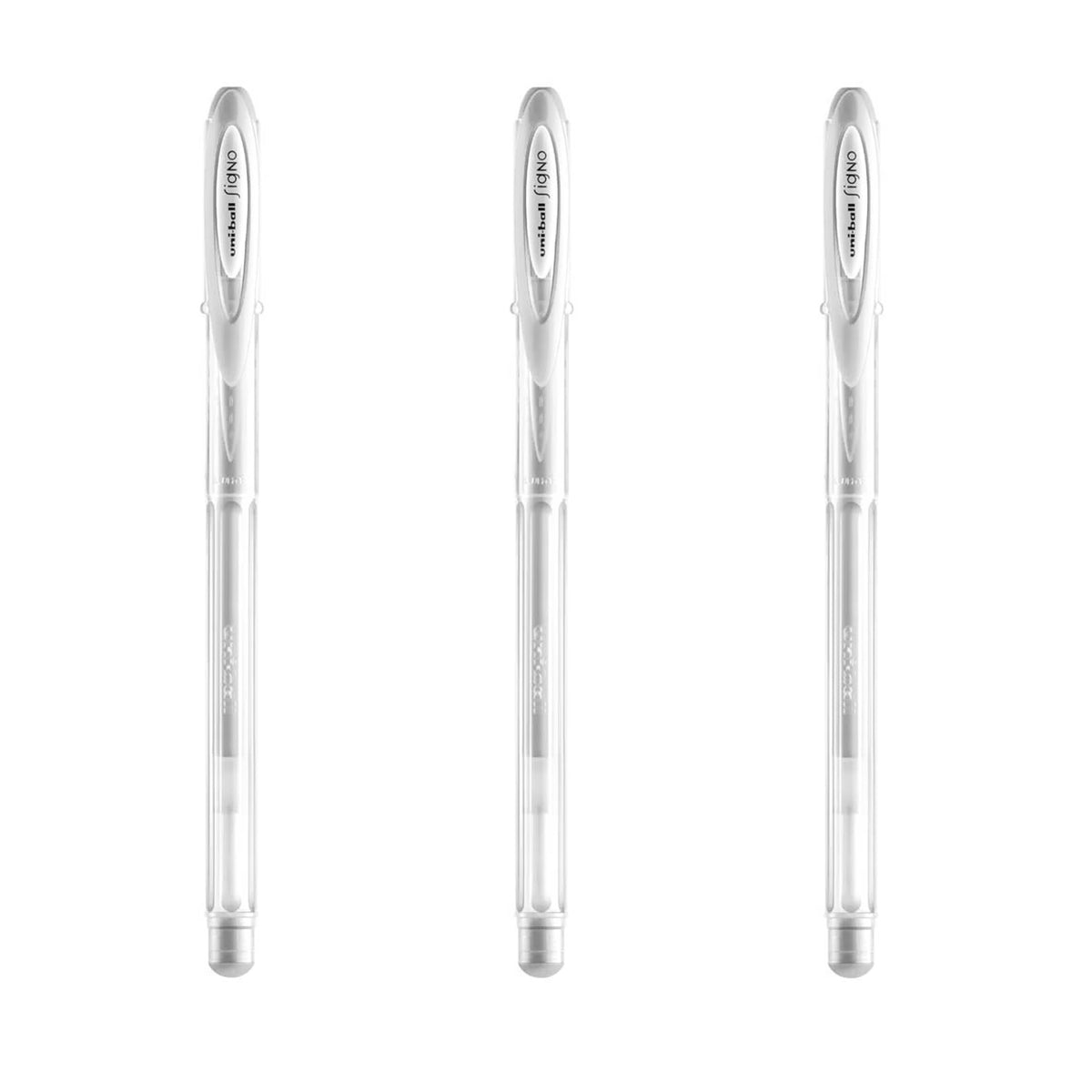 Signo Angelic Gel Ink Pen 0.7 mm by Uni-Ball – 3 Count (Pack of 1), Stainless Steel Tungsten Carbide, white, Model um-120ac