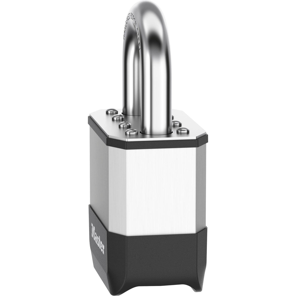 Elite™ 52mm Laminated Padlock by Master Lock – Laminated Steel Boron Steel Aluminium Rubber Nickel, Gray, Model PK5EURD