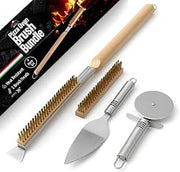 Essential Pizza Oven Accessories Kit- Includes Extra-Long Wooden Handle, 2 Brush Heads with Stainless Steel, Heat-Proof Bristles- + Slicer & Server |Works on Gozney, Blackstone & Pizza Ovens