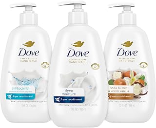 Dove Hand Wash Variety 3-Pack (Shea Butter & Warm Vanilla, Deep Moisture + Antibacterial) – Moisturizing Hand Soap Liquid Set, Home Essentials, Office Supplies, 12 Oz Ea