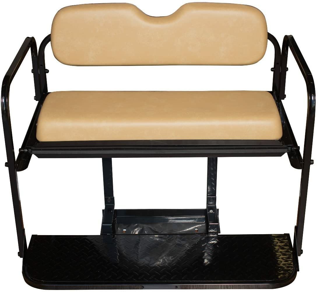 EZGO RXV Golf Cart Flip Folding Rear Seat Kit | Compatible with 2008-Up Models (Stone) by Performance Plus Carts – Vinyl, Stone, Model RXVFRSST