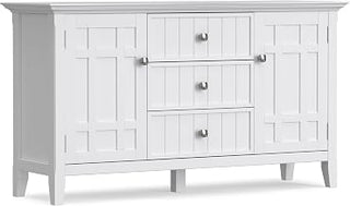 SIMPLIHOME Connaught 60" Wide Solid Wood 3-Door Buffet in Antique White