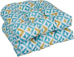 Blazing Needles 93184-2CH-OD-239 19 in. U-Shaped Outddor Dining Chair Cushions Tropez Turquoise - Set of 2