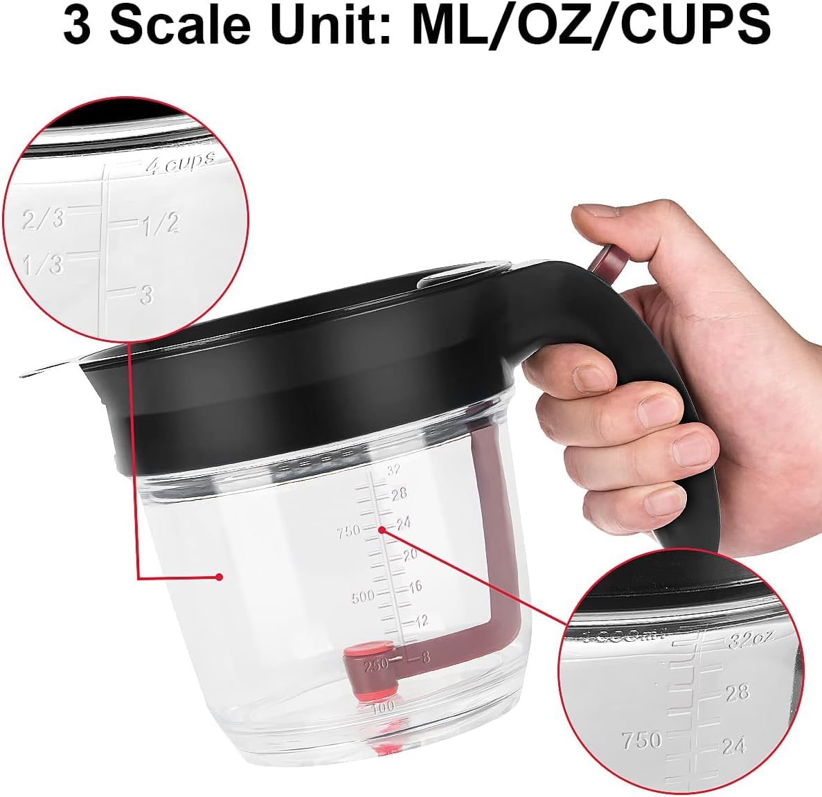 GameXcel Fat Separator, 4 Cup 32 Ounce Capacity with Bottom Release, Version A