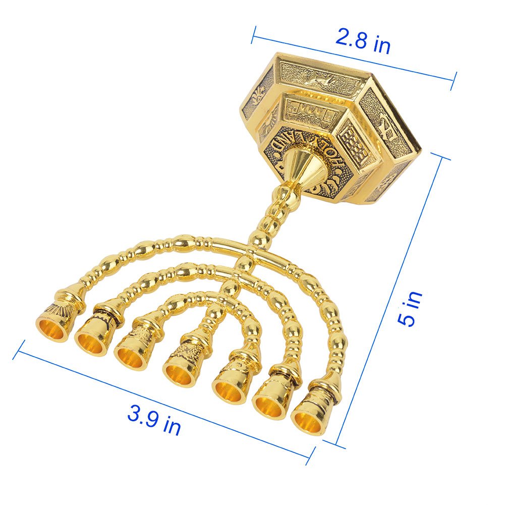 BRTAGG 12 Tribes Menorah, 7 Branch Candle Holder, Gold 5 Inches