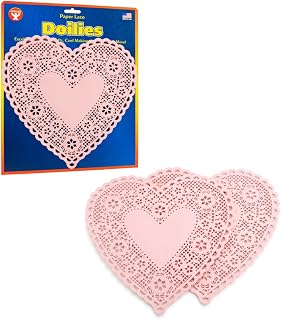 Hygloss Heart Doilies - 36 Pcs -8-Inch Pink Paper Heart Shaped Doilies for Valentines Crafts, Table Settings - Ideal for Valentine Doily, Paper Heart Doily Projects