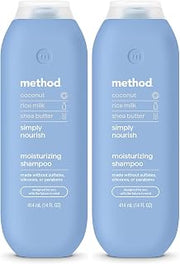 Method Moisturizing Shampoo,Simply Nourish with Shea Butter,Coconut,and Rice Milk Scent Notes,Paraben and Sulfate Free,14 oz,(Pack of 2)
