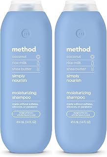 Method Moisturizing Shampoo,Simply Nourish with Shea Butter,Coconut,and Rice Milk Scent Notes,Paraben and Sulfate Free,14 oz,(Pack of 2)