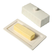 Martha Stewart Stoneware Butter Keeper with Lid, Rectangular Ceramic, Linen White