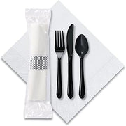 Hoffmaster Caterwrap Cater To Go Express Cutlery Kit, Fork/knife/spoon/napkin, Black, 100/carton