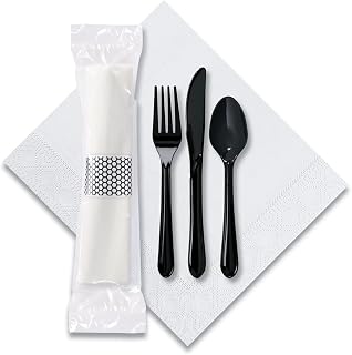 Hoffmaster Caterwrap Cater To Go Express Cutlery Kit, Fork/knife/spoon/napkin, Black, 100/carton