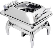 Eastern Tabletop 3964GS Crown Collection 4 Quart Induction Chafing Dish, Square, Hinged Glass Lid, Freedom Style Stand