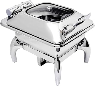 Eastern Tabletop 3964GS Crown Collection 4 Quart Induction Chafing Dish, Square, Hinged Glass Lid, Freedom Style Stand