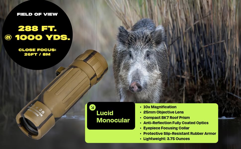 Lucid 10x25 Monocular Binocular (Camouflage) by Barska – Rubber, Camouflage, Model AA10194