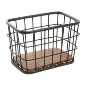 Black Iron and Brown Mango Wood Display Basket - 12" L x 8" W x 8" H by HUBERT – Iron, Black, Model MDA-HJ04