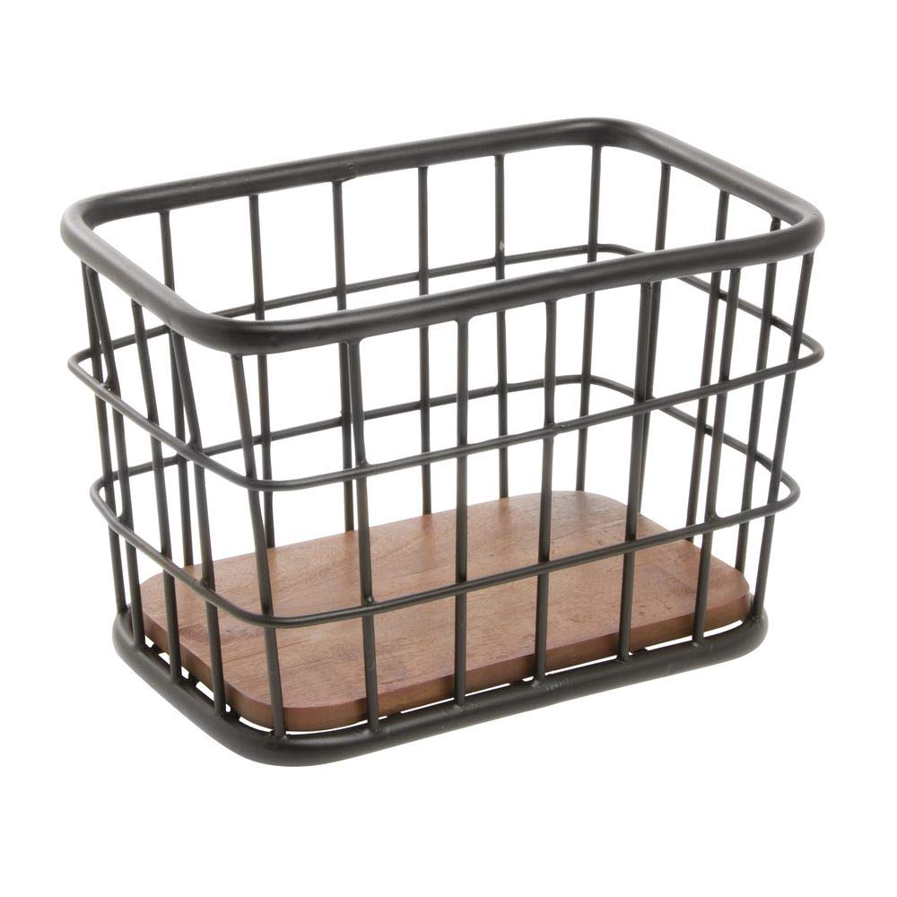 Black Iron and Brown Mango Wood Display Basket - 12" L x 8" W x 8" H by HUBERT – Iron, Black, Model MDA-HJ04