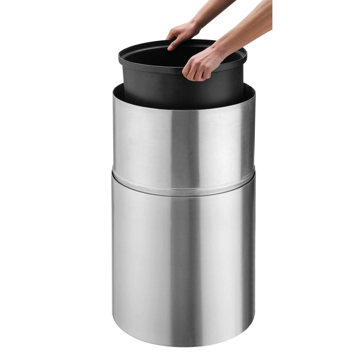 Indoor Round Trash Can with Open Top by Global Industrial – 35 Gallon, 35.0 gallons, Aluminum, Satin Clear, Model EK9079-SS