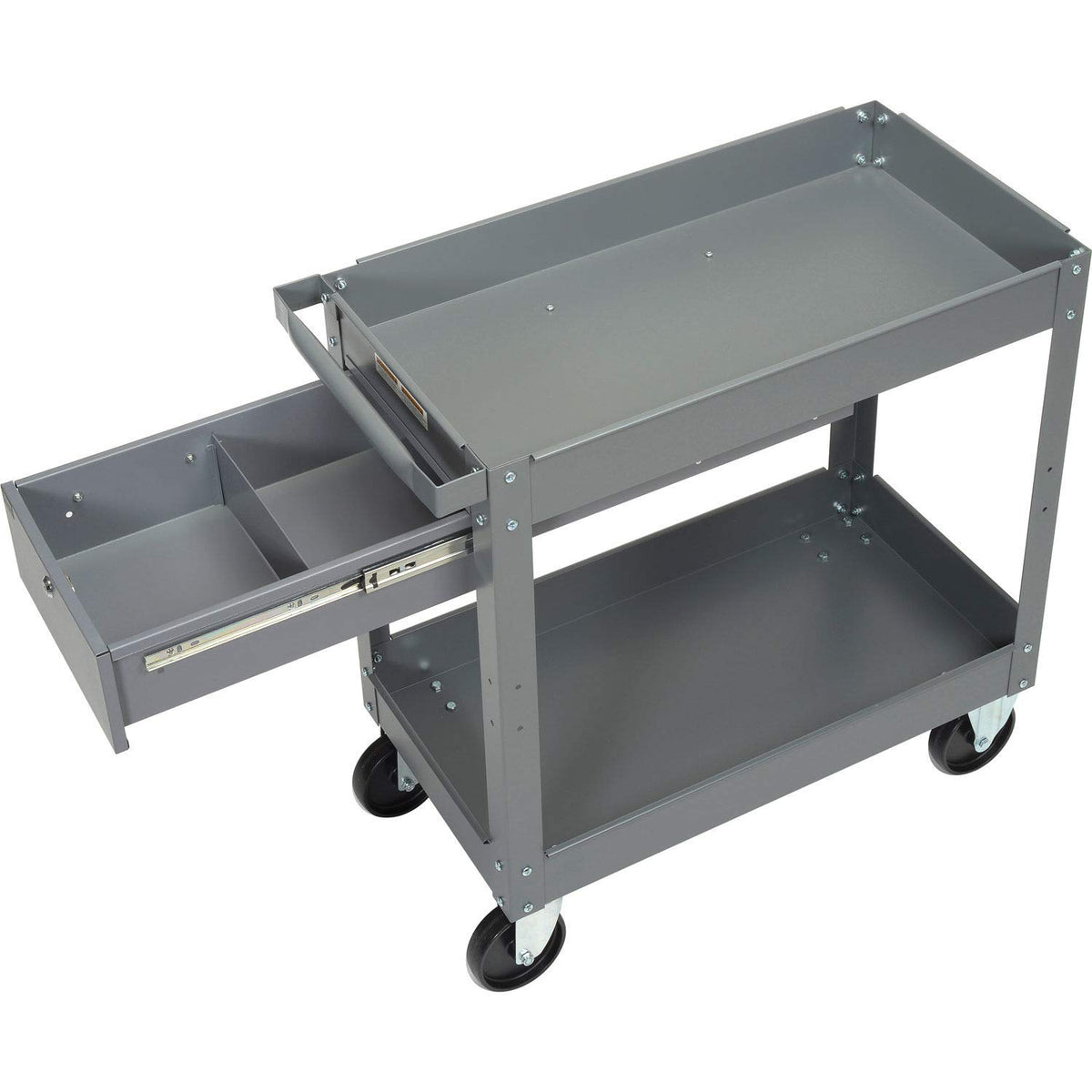2 Shelf Deep Tray Steel Stock Cart by Global Industrial – 3.5"L x 16"W x 32"H, 12-Gauge Steel, Gray, Model 988836