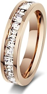 Womens Stainless Steel Rose Gold Wedding Ring Channel Set Cubic Zirconia Engagement Eternity Band for Her