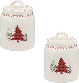 10 Strawberry Street Stitched Tree Christmas Canister, Set of 2