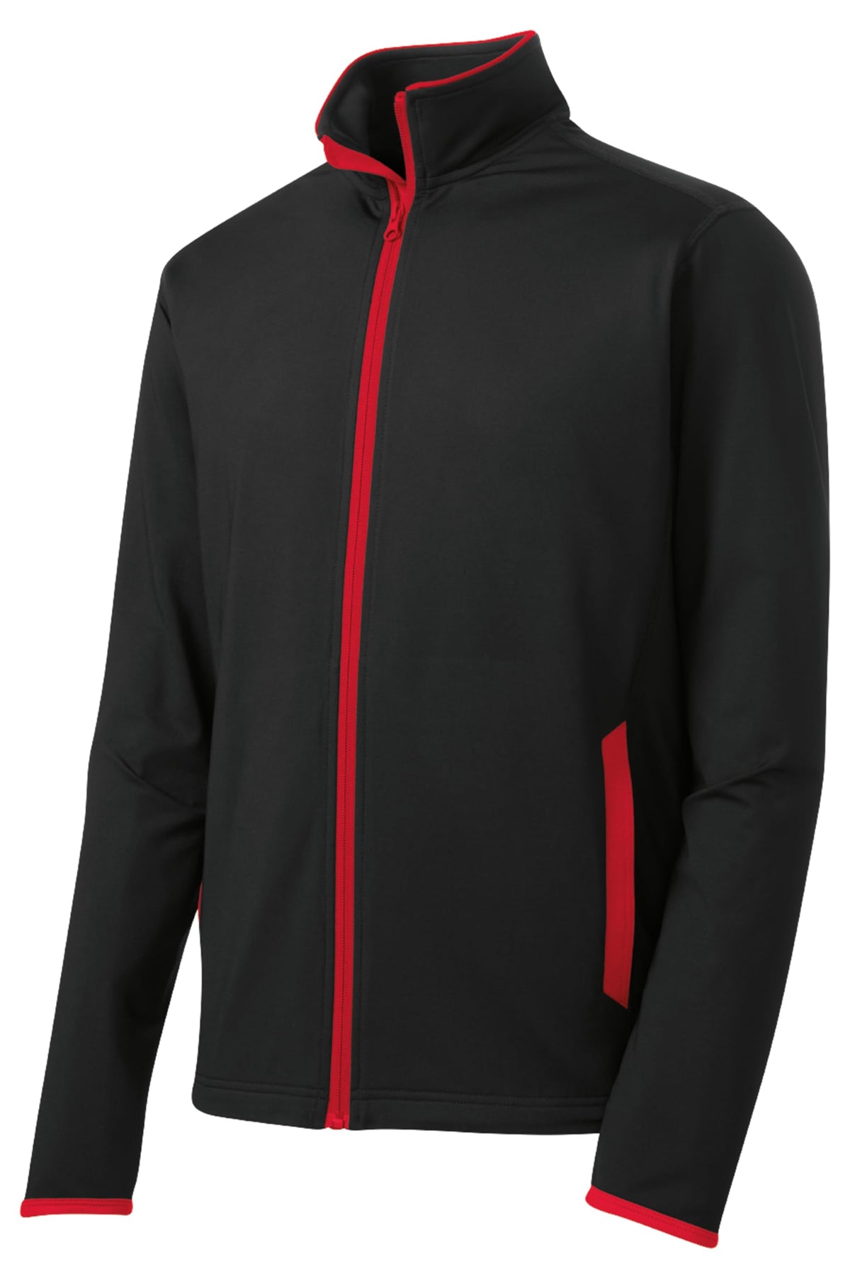Unisex Sport-Wick Stretch Contrast Full Zip Jacket by SPORT-TEK – X-Small, Black/ True Red, Model ST853
