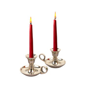 Rely+ Candle Holders with Handle, Taper Candlestick Set of 2, Glossy Silver