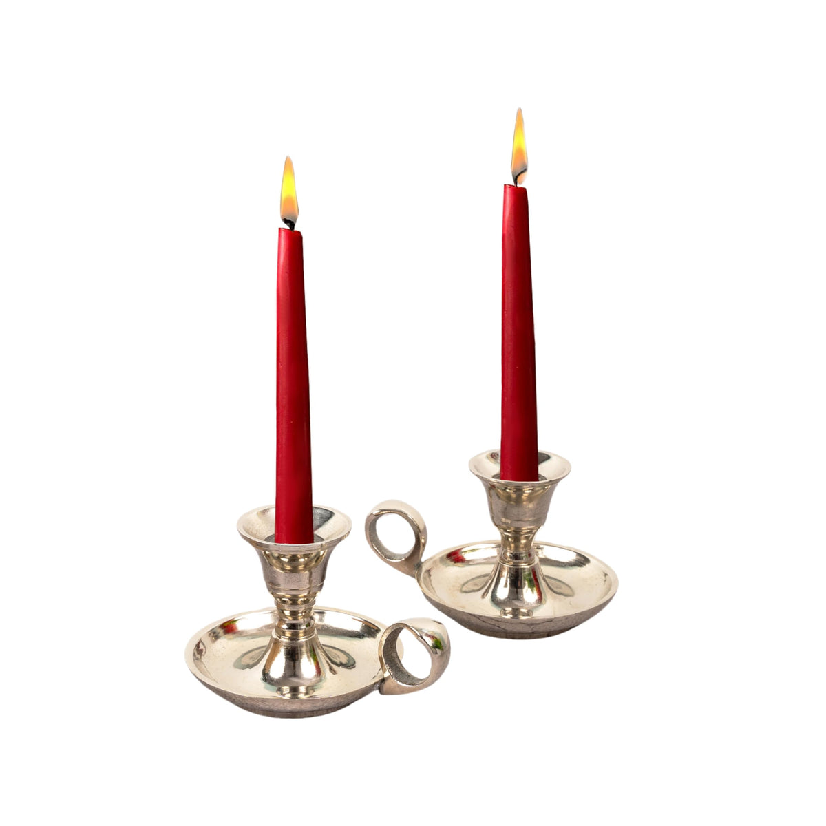 Rely+ Candle Holders with Handle, Taper Candlestick Set of 2, Glossy Silver