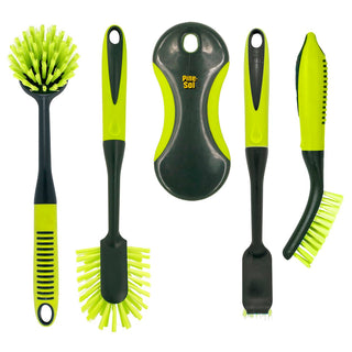 Scrub Brush Set - Long Handle Cleaning Brushes with Heavy Duty Bristles and Comfort Grip - Scrubbers for Kitchen by Pine-Sol – 5 Piece Set, Nylon, Green, Model Pine-Sol
