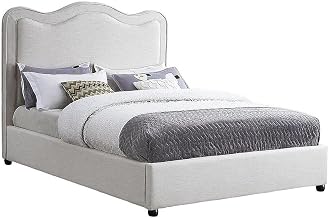 Starlight Canyon Home Linen-Textured Fabric Platform Bed with Camelback Headboard, Upholstered Bed Frames Full Size with Footboard, Cream Linen Textured Fabric